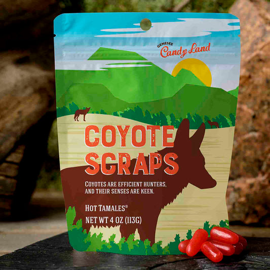 Coyote Scraps Animal Trackers Hot Tamales candy pouch novelty candy Genesee Candy Land Wholesale
